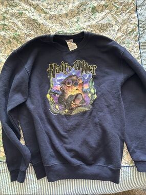 Jerzees Navy Crewneck Sweatshirt with Colorful Otter Graphic